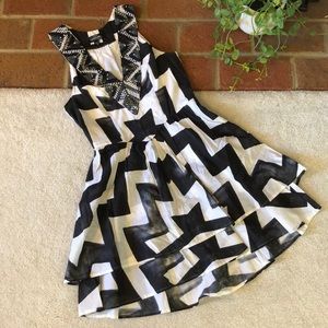 Bebe black/white beaded deep-v dress